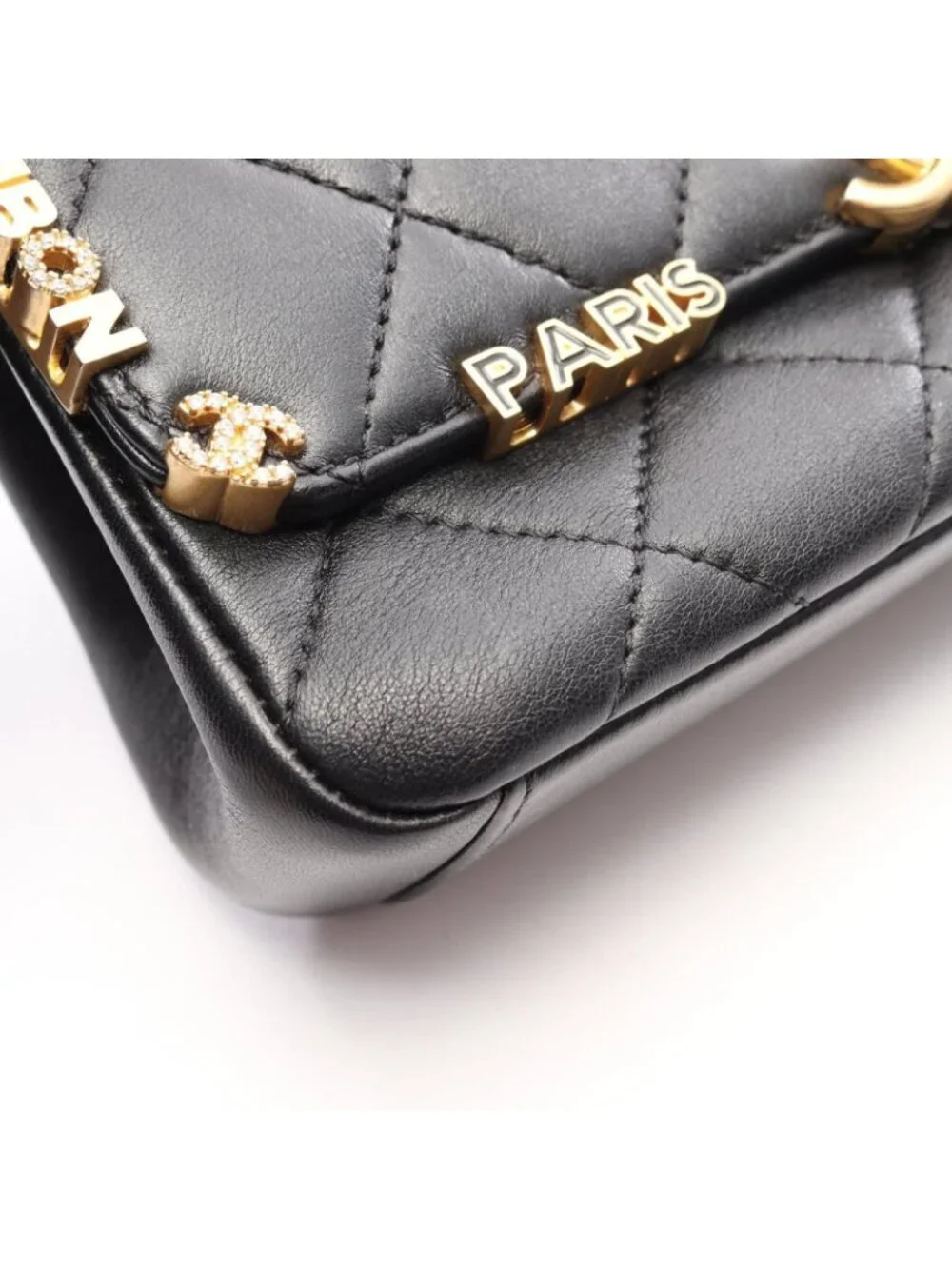 Chanel Shoulder Bag Mini Flap Quilted Black Leather